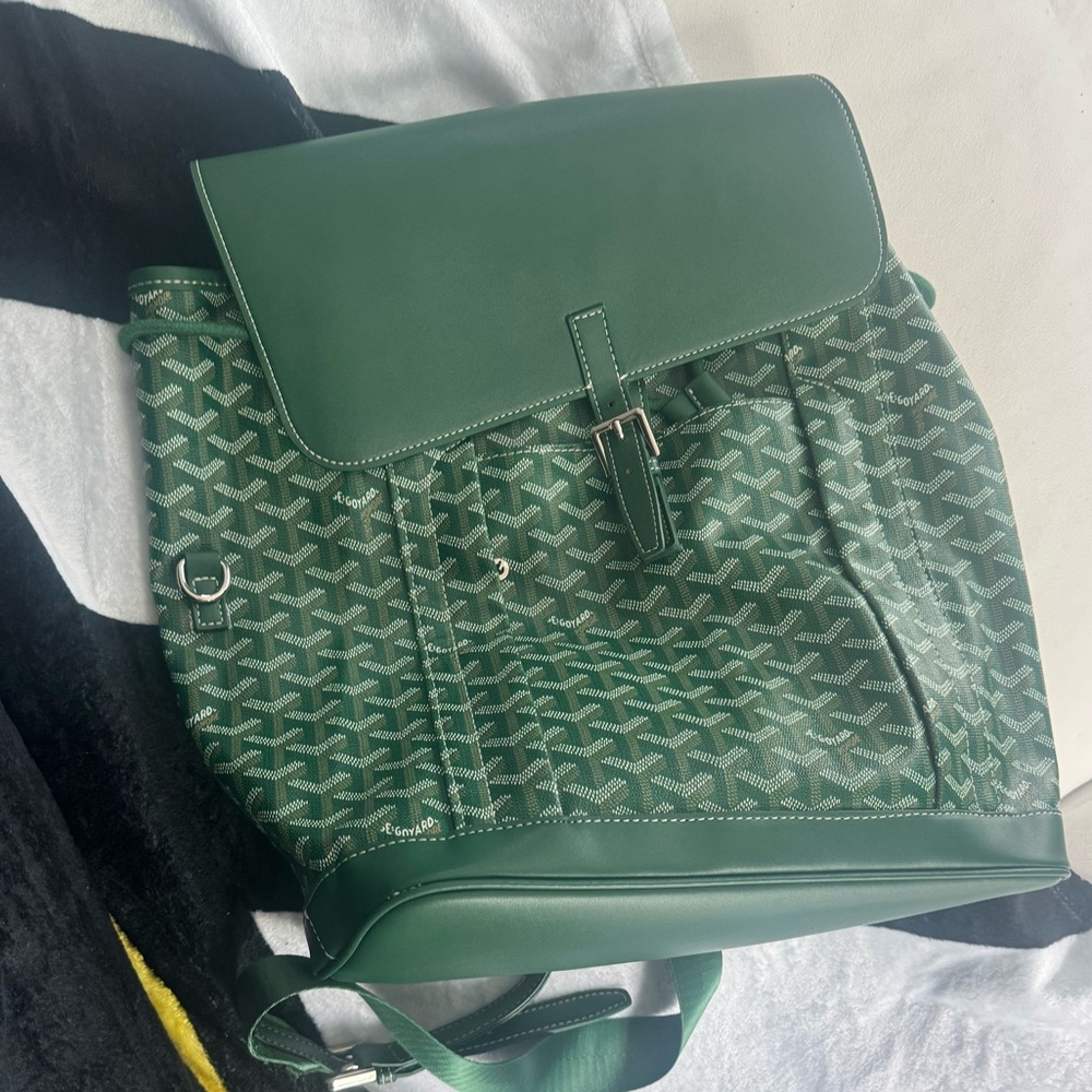 Goyard Green Backpack with Monogram Pattern and Flap Closure